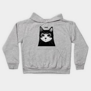 Meow || Grayscale Cat Portrait || Cute Vector Art Cat Kids Hoodie